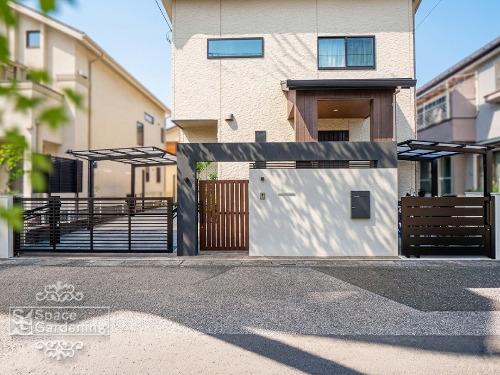 クローズ外構　門柱リフォーム　駐輪場　サイクルポート　LIXILネスカ ミニ